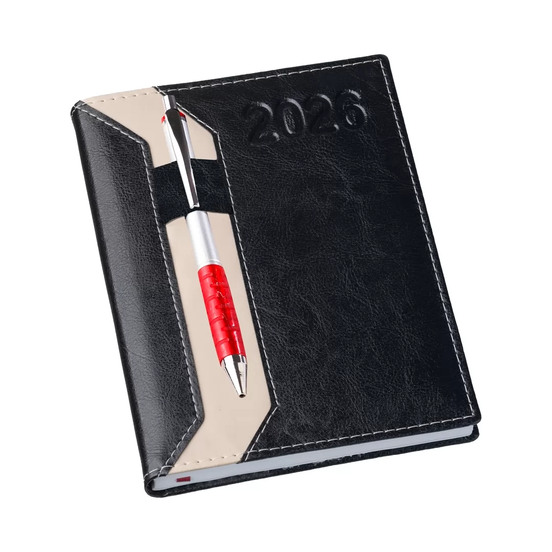 Agenda Clássica com Suporte de Caneta Preta