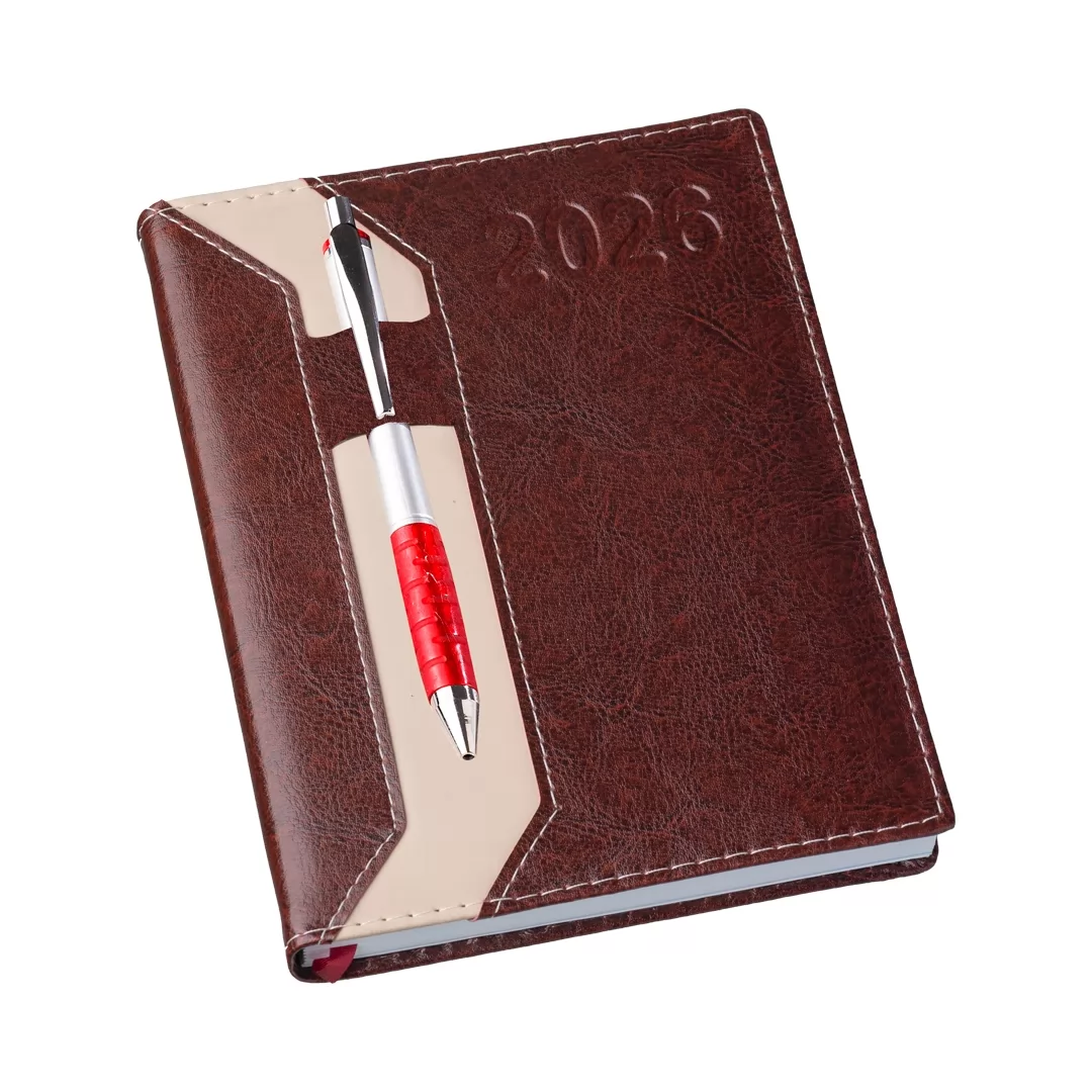  Agenda Clássica com Suporte de Caneta Marrom