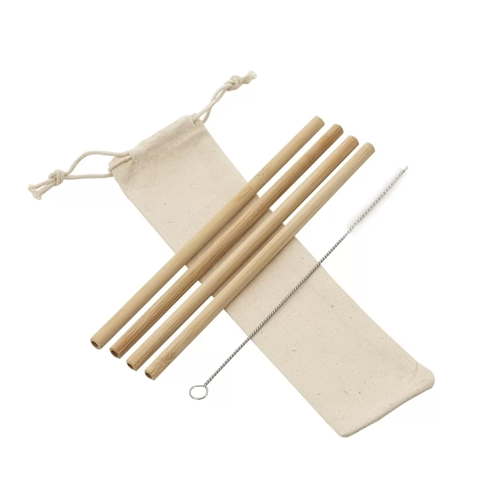 Kit Canudos de Bambu com Escova de Limpeza
