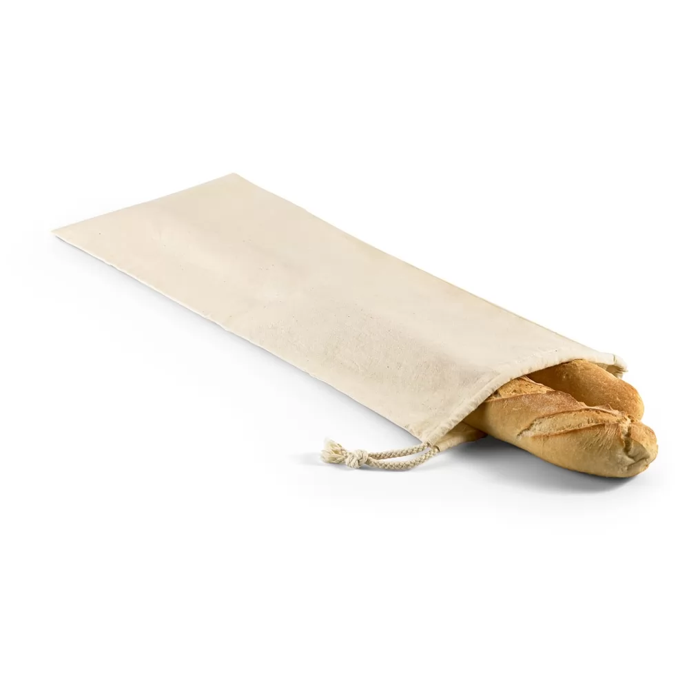 Sacola para pão 100% algodão (100 g/m²) com cordão para fechar. 220 x 560 mm