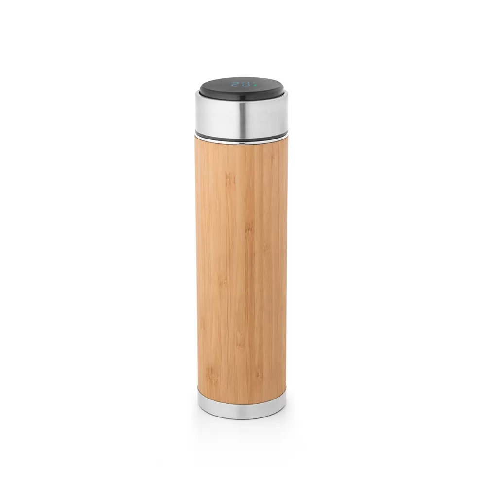 Garrafa térmico em aço inox reciclado e bambu com termómetro digital 430 mL